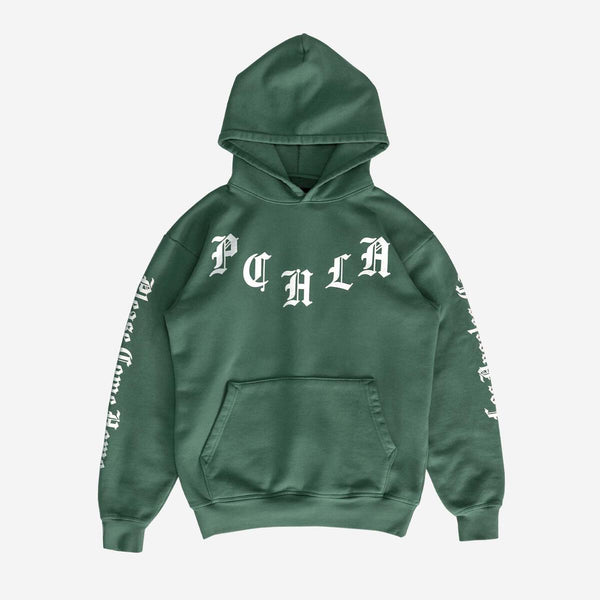 Please Come Home "Old English" Hoodie In Military Green