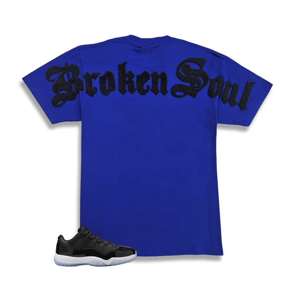RAWYALTY Men Broken Soul Black Chenille T-Shirt blue