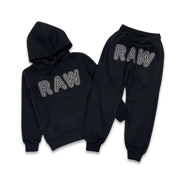 Rawyalty Kids 001 RAW Black/White 3D Embroidery Hoodie And Jogger Set