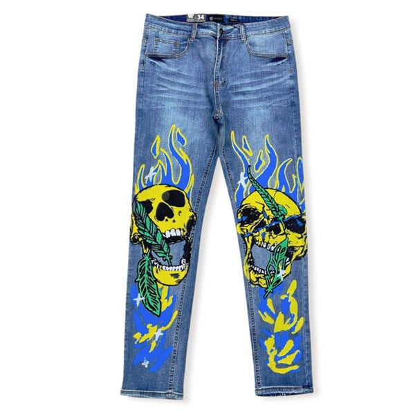Waimea skulls yellow skinny jeans