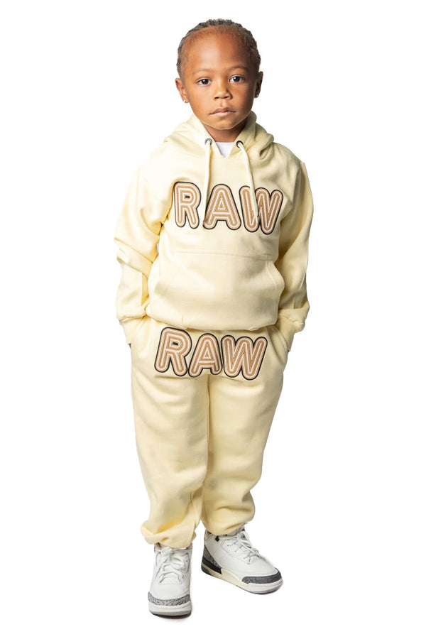 Rawyalty Kids 001 RAW Brown/Cream 3D Embroidery Hoodie And Jogger Set