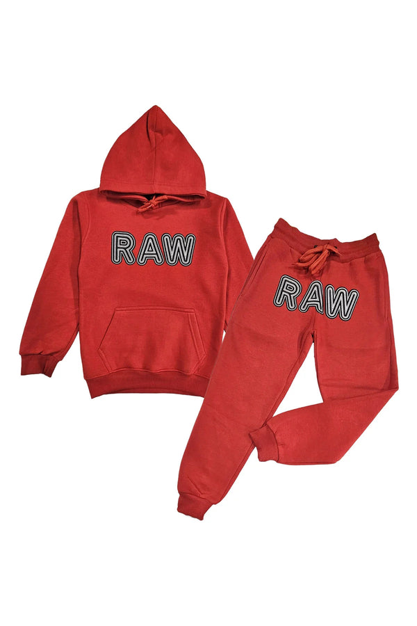 Rawyalty Kids 001 RAW Red/White 3D Embroidery Hoodie And Jogger Set