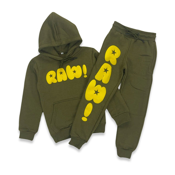 RAW Star Yellow Puff Hoodie And Jogger Kids Set