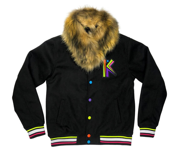 Switch (VarsityJacket with Fur collar and emb patches(black)