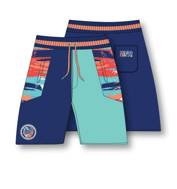 Blac leaf ABSTRACT COLOR BLOCK KNIT SHORT (BLMYG-103 BLUE/ PEACH)