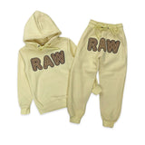 Rawyalty Kids 001 RAW Brown/Cream 3D Embroidery Hoodie And Jogger Set