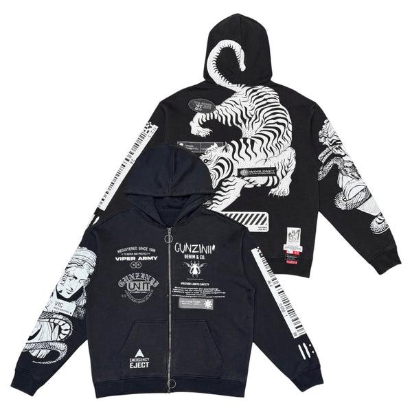 GUNZINII UNIT ZIP UP BLACK HOODIE