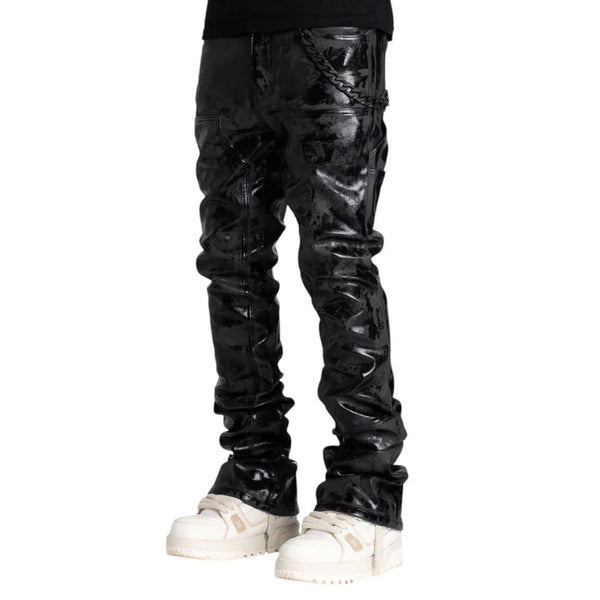 GUAPI STACKED CARPENTER LEATHER PANTS BLACK