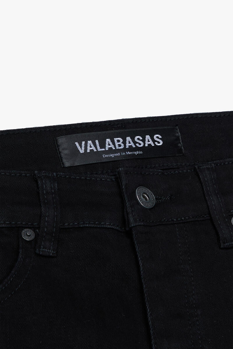 VALABASAS YINGYANG" BLACK BLACK STACKED FLARE JEANS