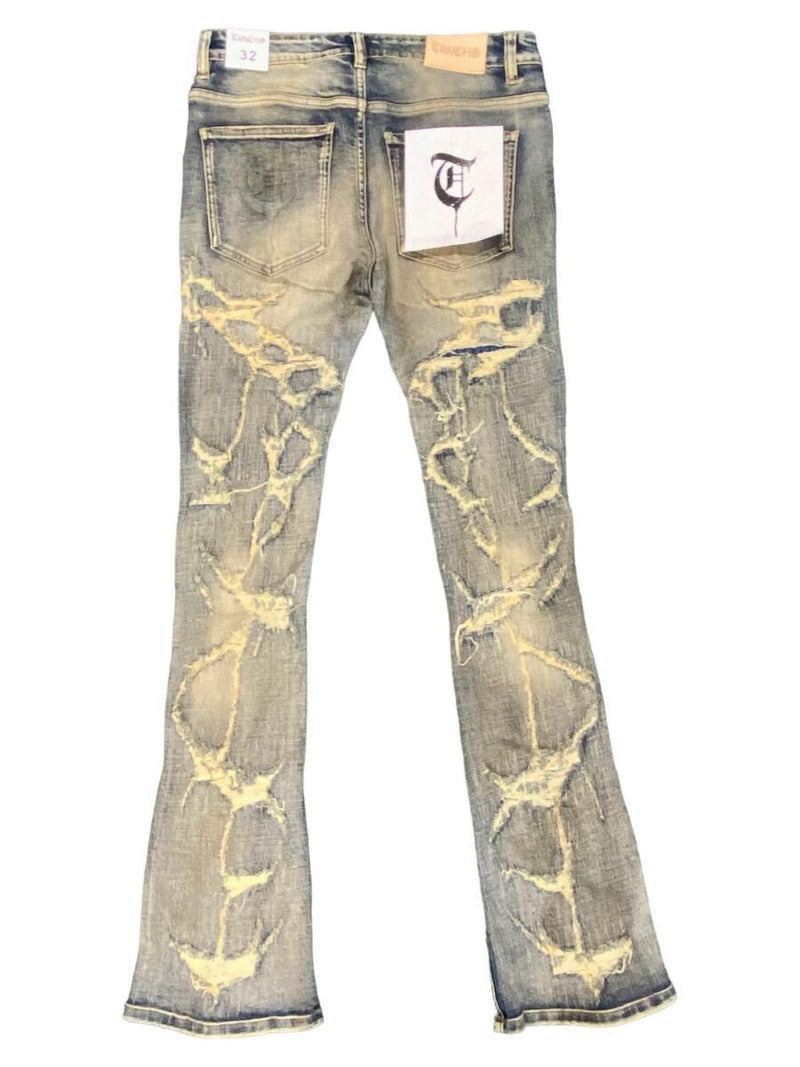 TRNCHS BLUE VINTAGE WASH "THUNDER" STACKED JEANS