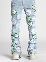 GUAPI STACKED AQUA BLUE FLOWERS DENIM