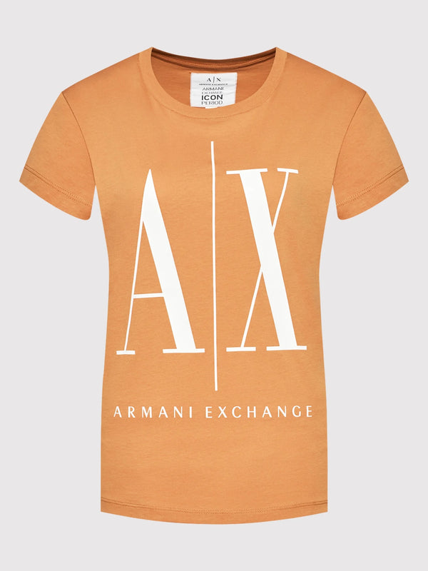 Armani Exchange women peach RELAXED FIT T-SHIRT WITH ROUND NECK AND LOGO