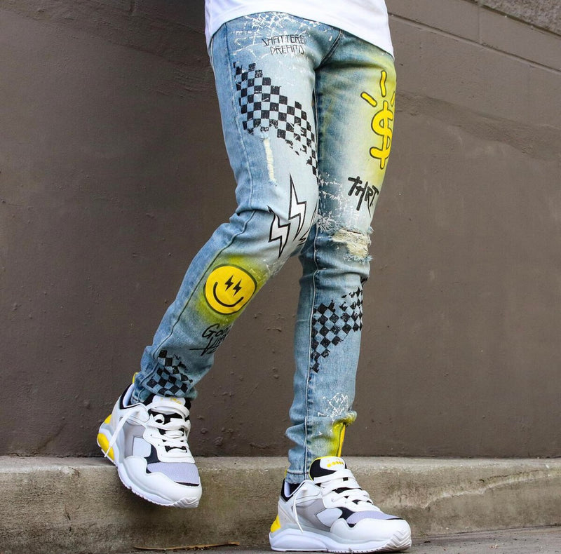 Thrt shattered dreams smile yellow denim skinny Jeans