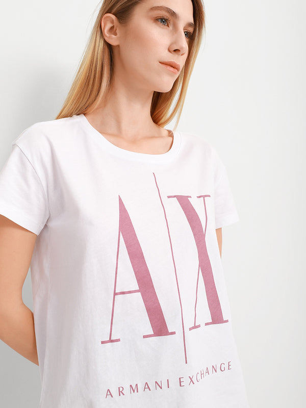 Armani Exchange Women Relaxed Fit white pink Tshirt