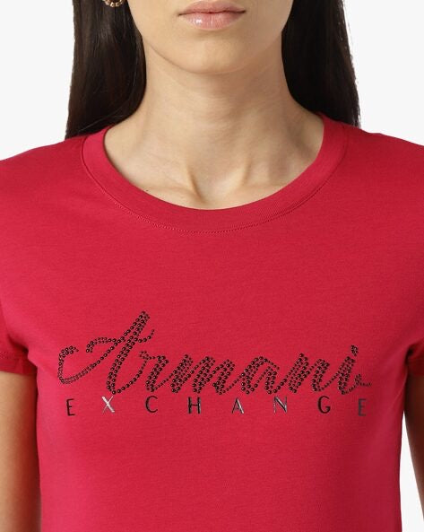 Armani Exchange women red , black stud Tshirt