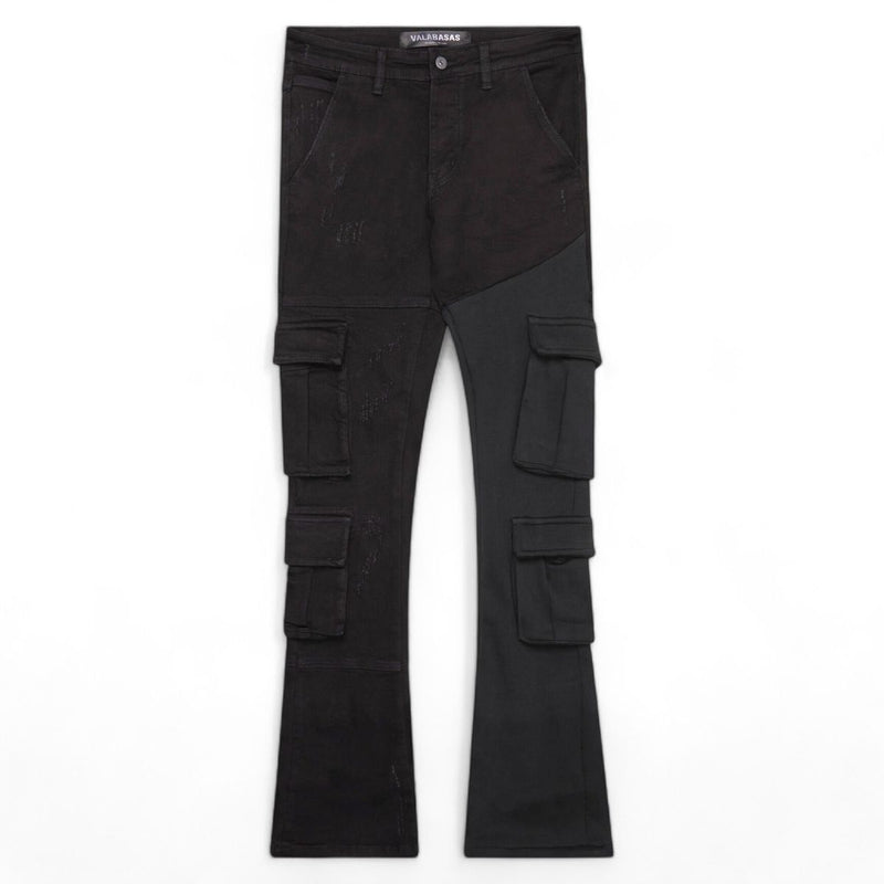 VALABASAS YINGYANG" BLACK BLACK STACKED FLARE JEANS