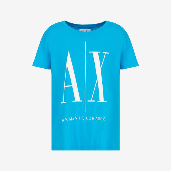 Armani Exchange women blue white RELAXED FIT T-SHIRT WITH ROUND NECK AND LOGO