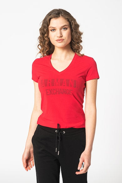 Armani Exchange women red black rhinestones tshirt