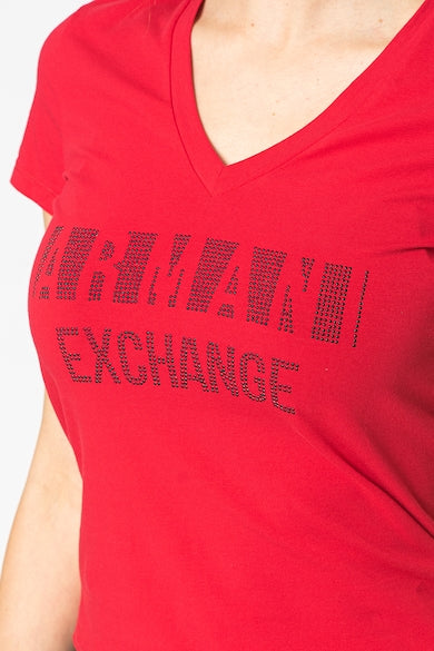 Armani Exchange women red black rhinestones tshirt