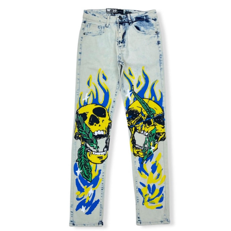 Waimea double skulls white wash skinny jeans