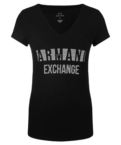 Armani Exchange women black white stud tshirt