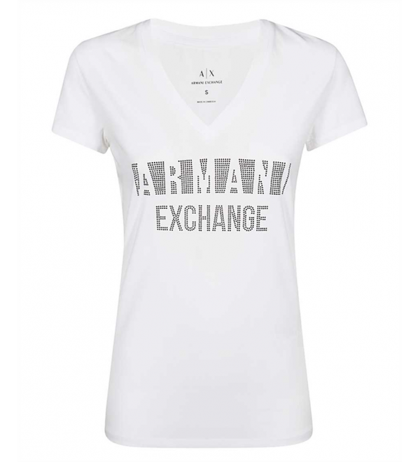 Armani Exchange women white black stud tshirt