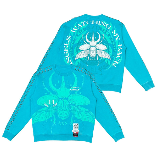 GUNZINII MY BACK TEAL SWEATER