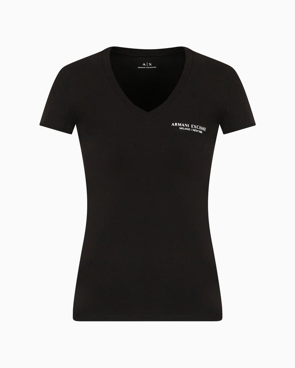 Armani Exchange Women Black V-NECK Tshirt