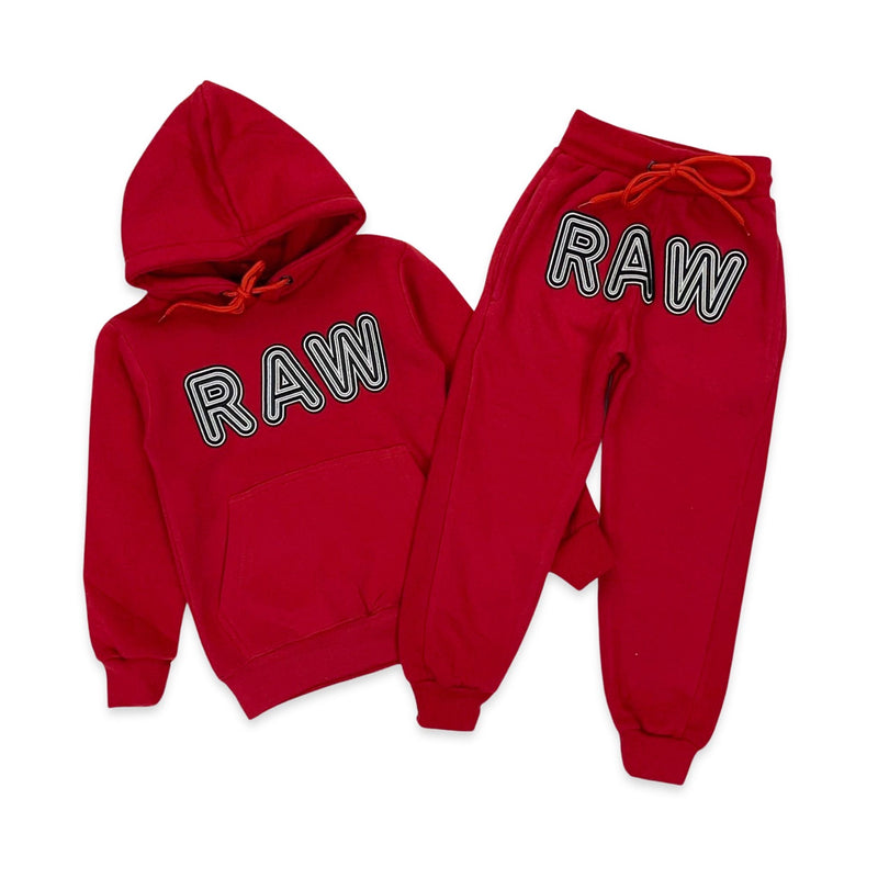 Rawyalty Kids 001 RAW Red/White 3D Embroidery Hoodie And Jogger Set