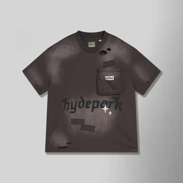 HYDE PARK Distressed Pocket Tee - Brown