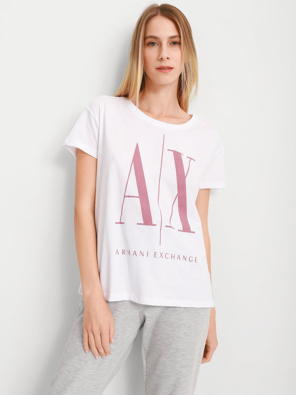 Armani Exchange Women Relaxed Fit white pink Tshirt