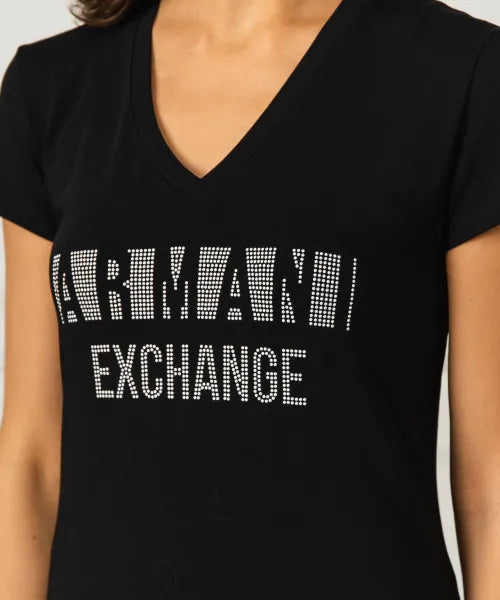 Armani Exchange women black white stud tshirt