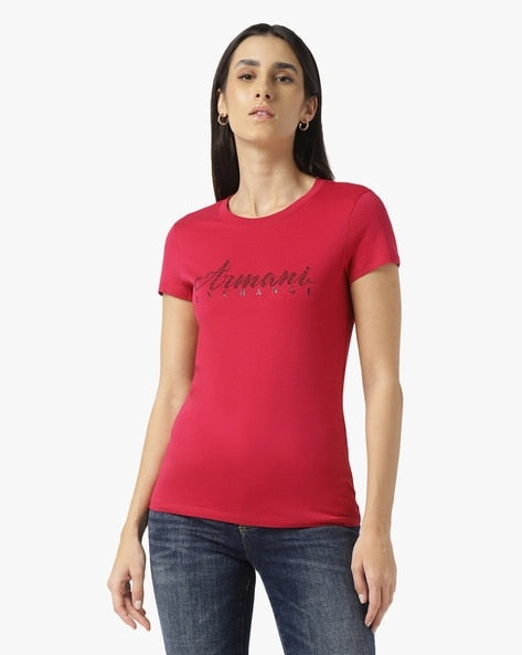 Armani Exchange women red , black stud Tshirt