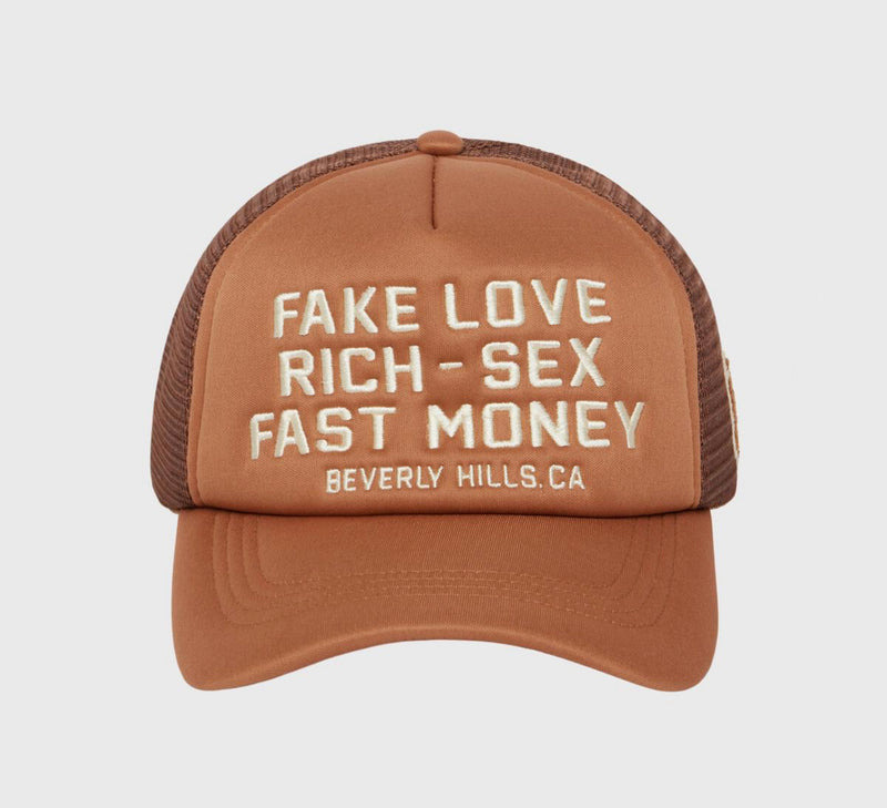 Homme femme Fake Love Trucker Hat Brown