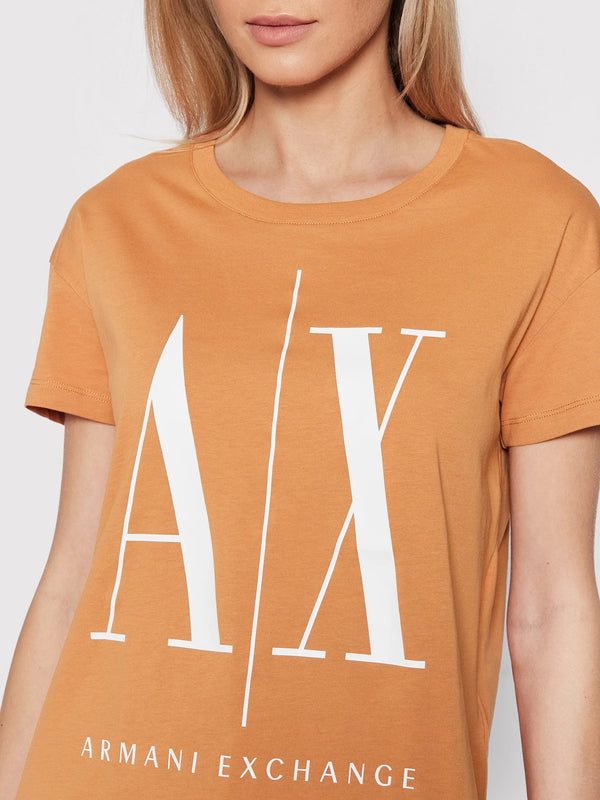 Armani Exchange women peach RELAXED FIT T-SHIRT WITH ROUND NECK AND LOGO