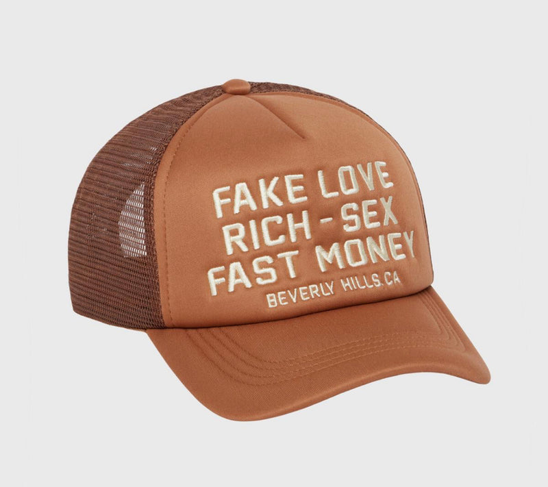 Homme femme Fake Love Trucker Hat Brown