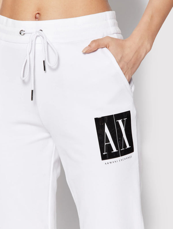 armani exchange white black shiny icon logo women pants