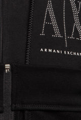 armani exchange hoodie & sweatpants sets Black silver stud icon logo