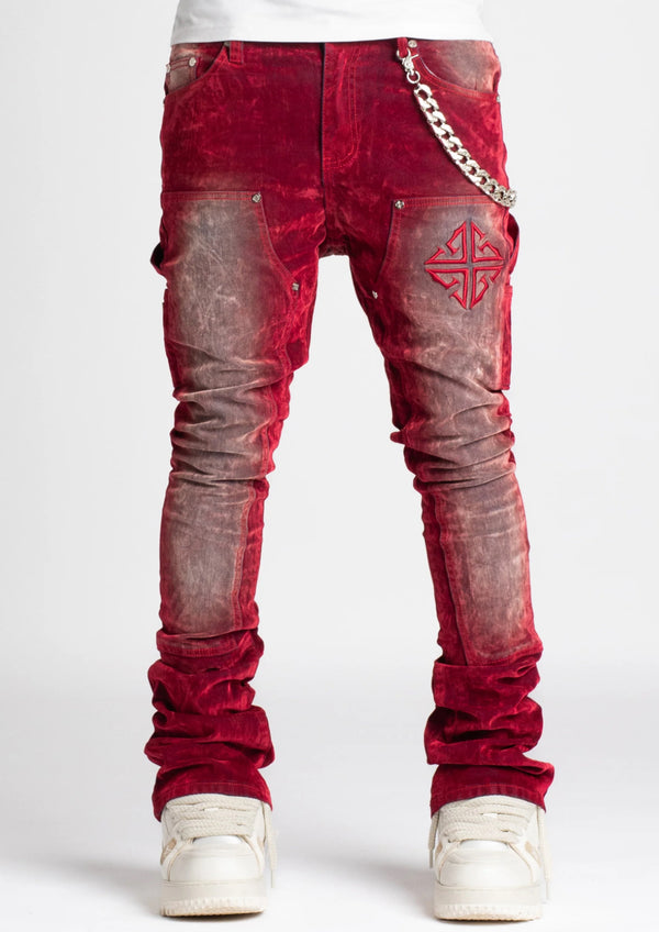 Guapi Velvet Red Carpenter Stacked Denim