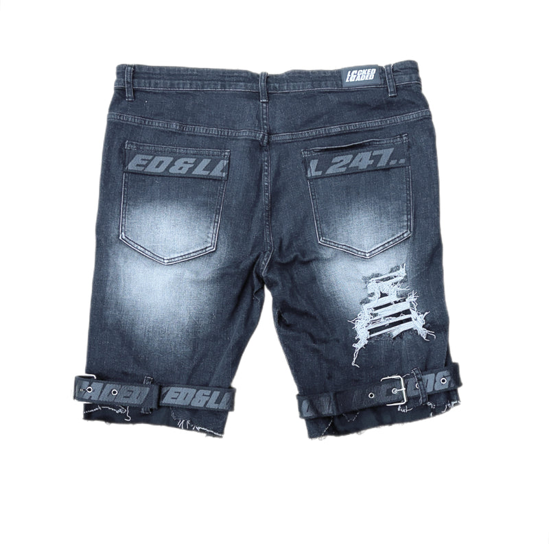 Locked & Loaded Black Grey Denim Shorts