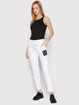 armani exchange white black shiny icon logo women pants