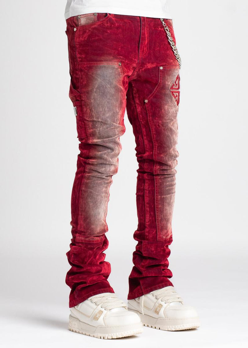 Guapi Velvet Red Carpenter Stacked Denim