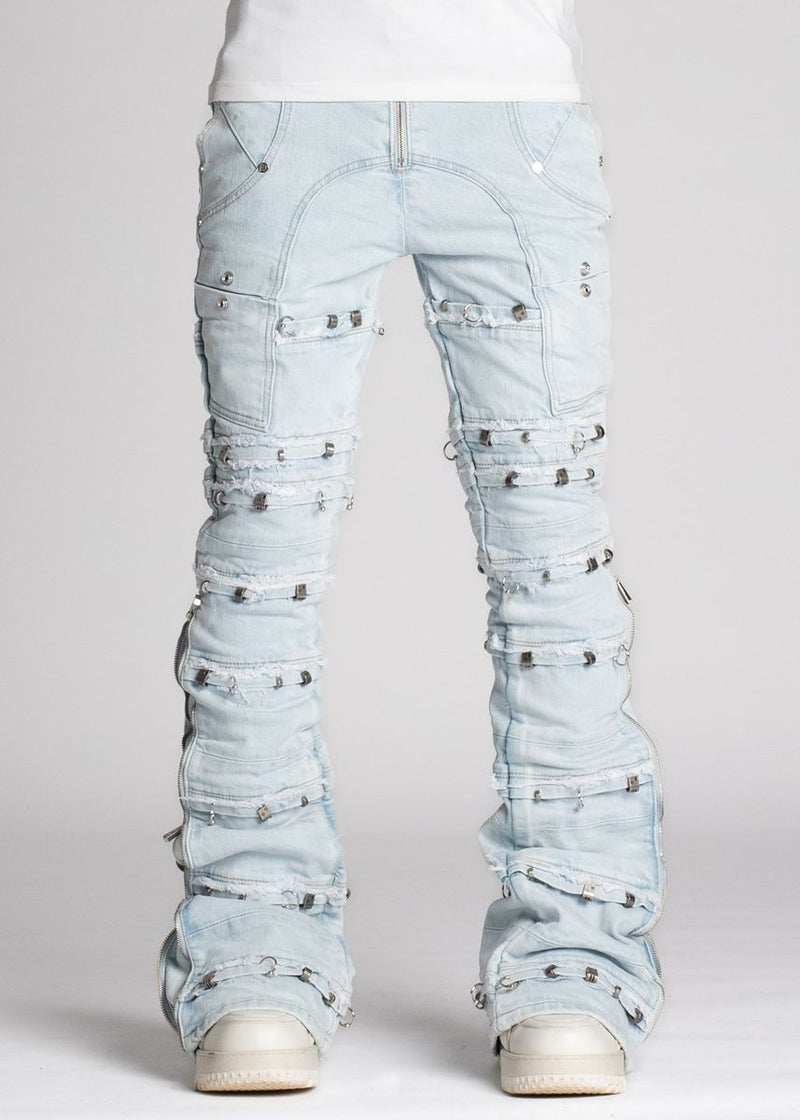 Guapi Aqua Blue Stacked Piercing Denim