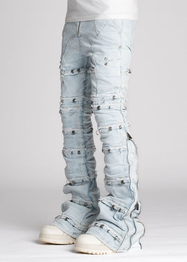 Guapi Aqua Blue Stacked Piercing Denim