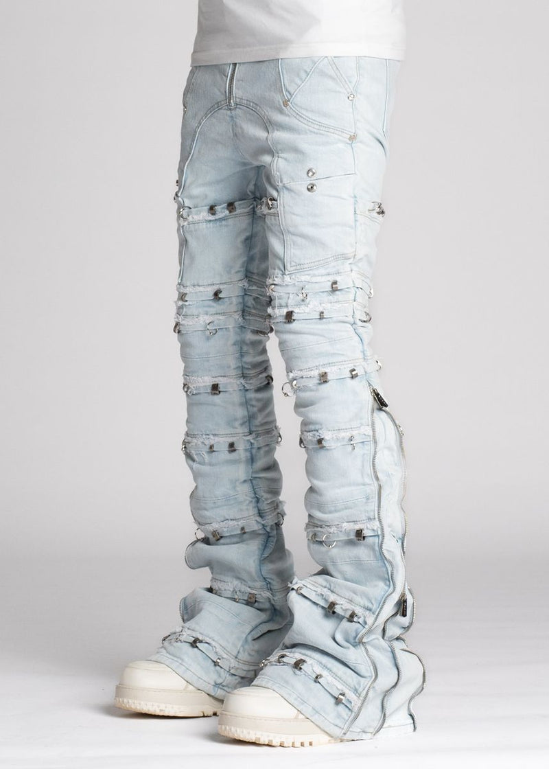 Guapi Aqua Blue Stacked Piercing Denim