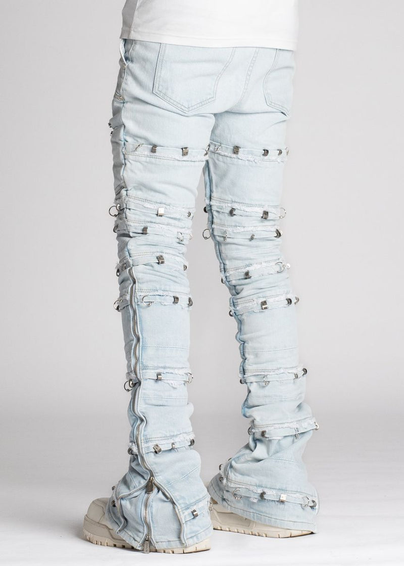 Guapi Aqua Blue Stacked Piercing Denim