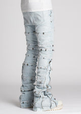 Guapi Aqua Blue Stacked Piercing Denim