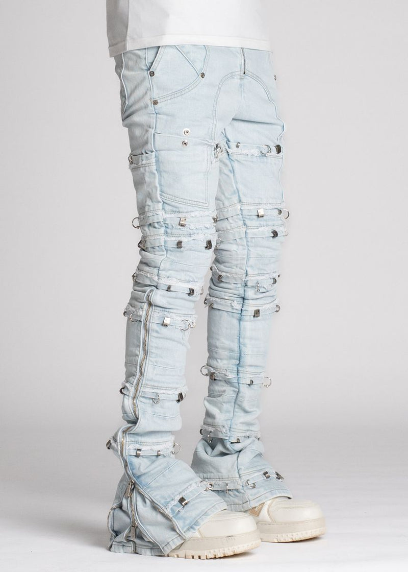 Guapi Aqua Blue Stacked Piercing Denim