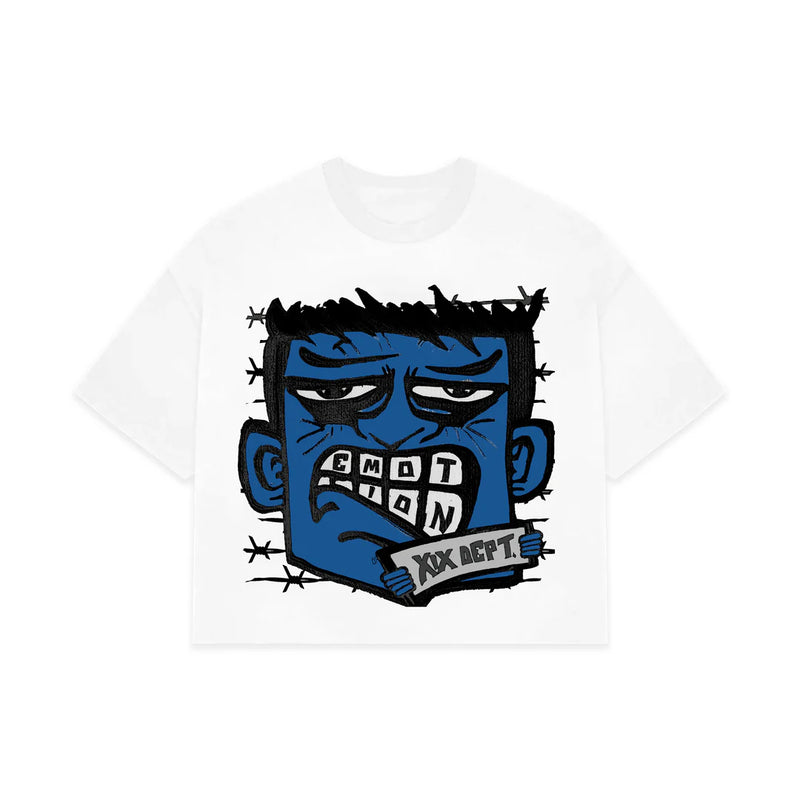 MIXED EMOTION Blue “Monster” Cropped Tee