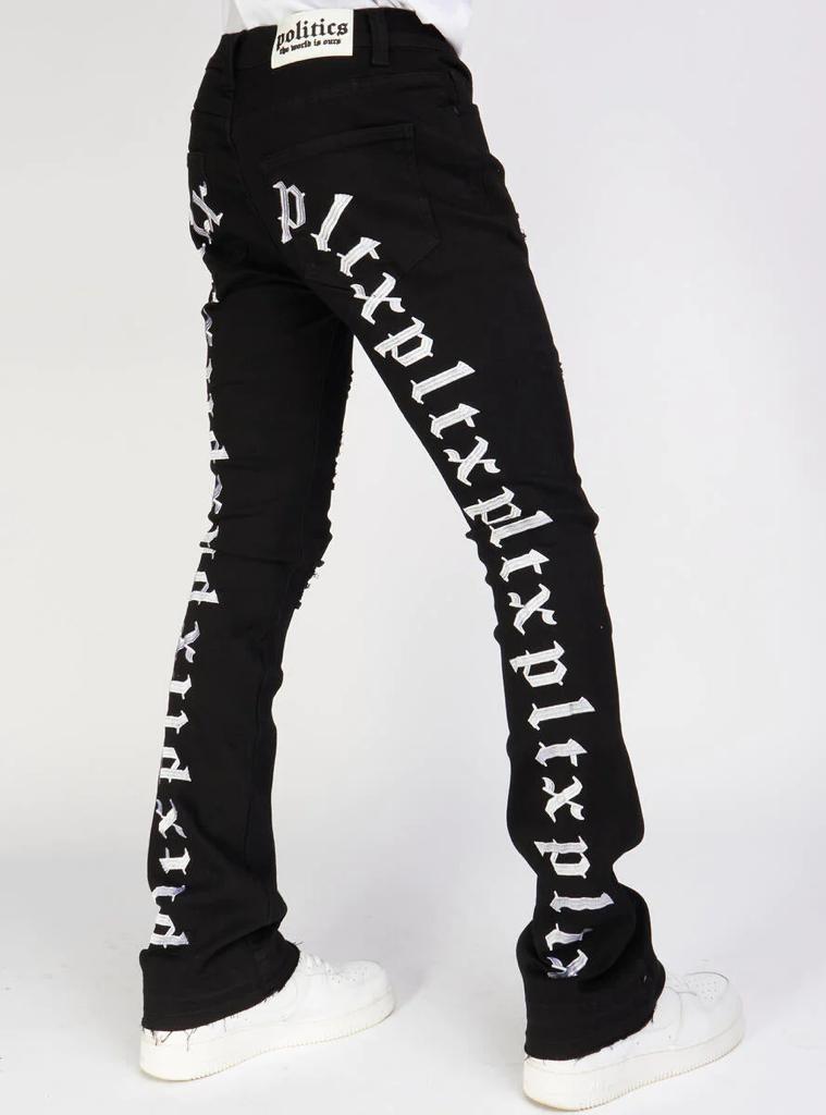 Politics Jeans - Mac - Embroidered Skinny Stacked Flare - Black And White - 509